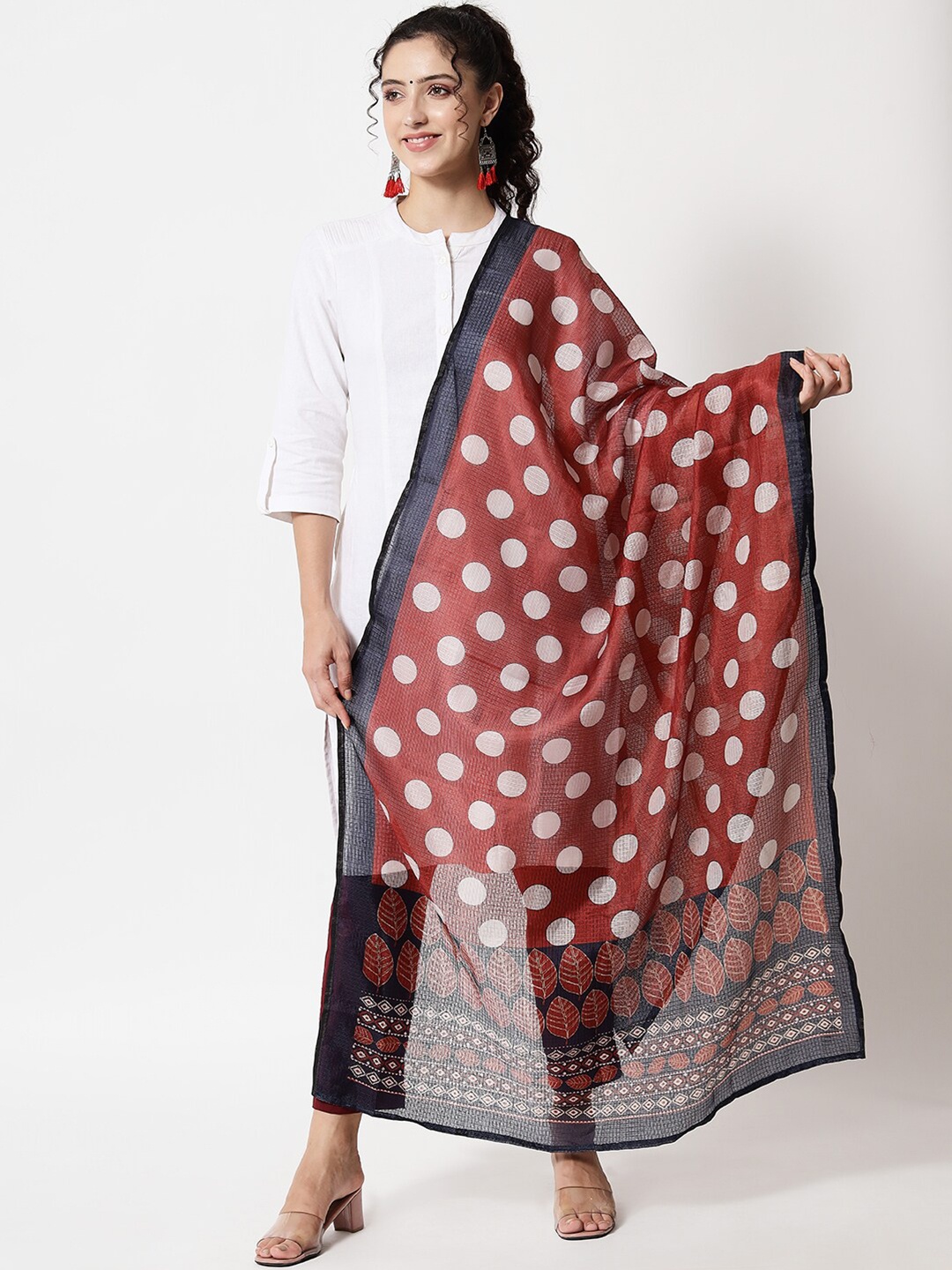 

KALINI Red & White Printed Dupatta