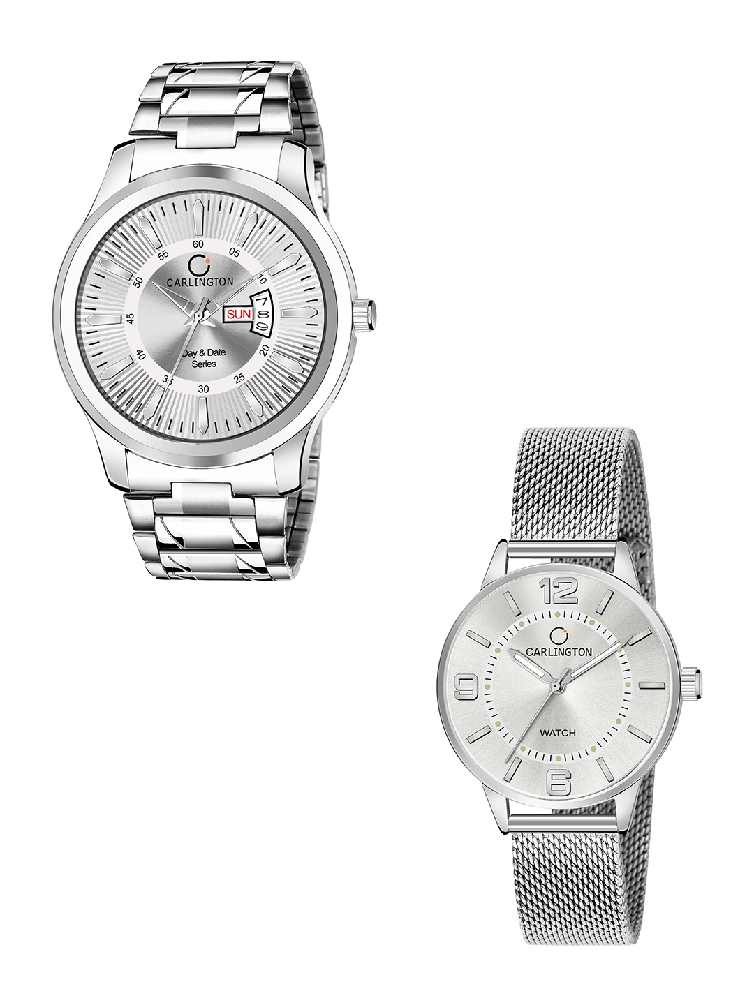 

CARLINGTON Pack Of 2 Bracelet Style Analogue His and Her Watch Combo G01 Silver-CT2002