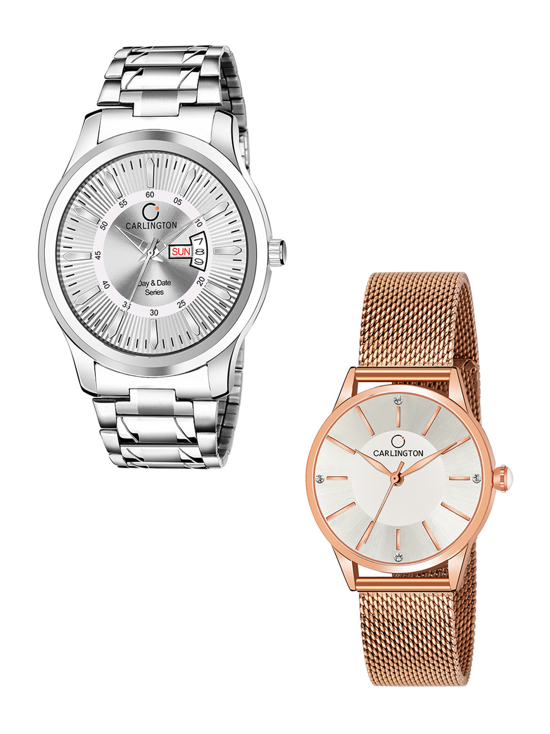 

CARLINGTON Unisex Set of 2 Silver-Toned Dial & Straps Analogue Watch G01 Silver-CT2004