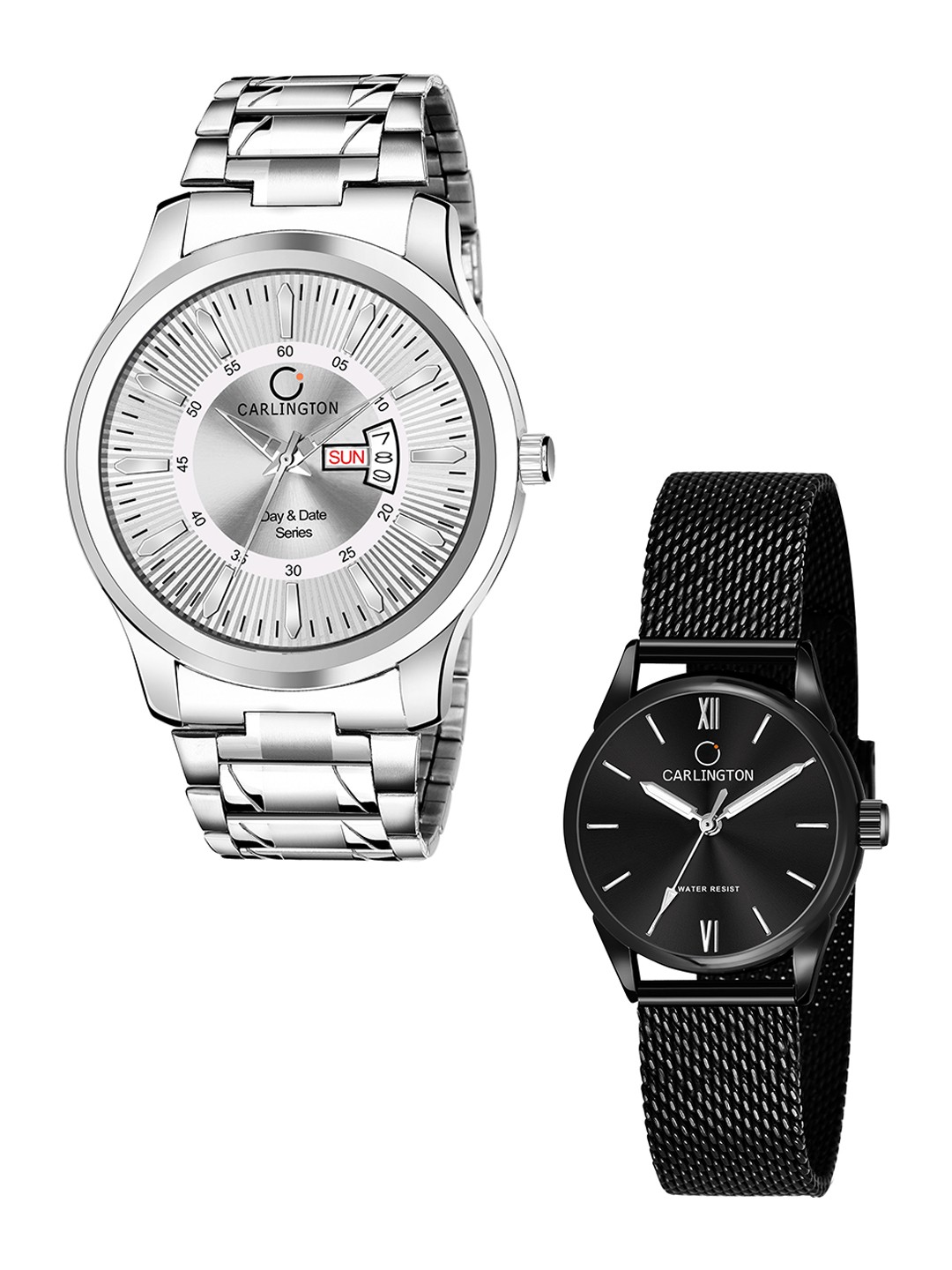 

CARLINGTON Pack Of 2 Bracelet Style Analogue His and Her Watch Combo G01 Silver-CT2008