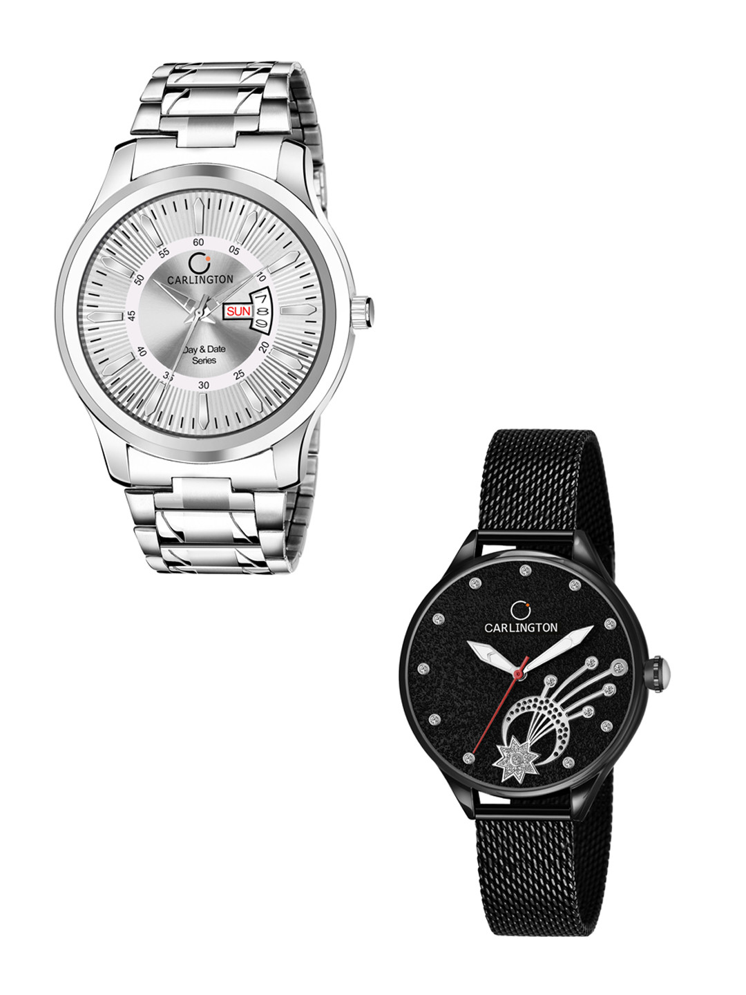 

CARLINGTON Multicoloured Dial & Multicoloured Bracelet Style Straps Analogue Couple Watch, Silver