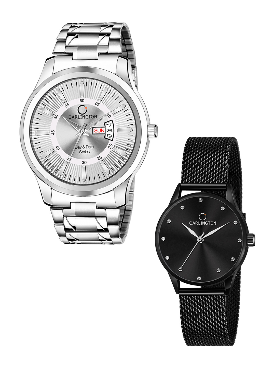 

CARLINGTON Pack Of 2 Bracelet Style Analogue His and Her Watch Combo G01 Silver-CT2009