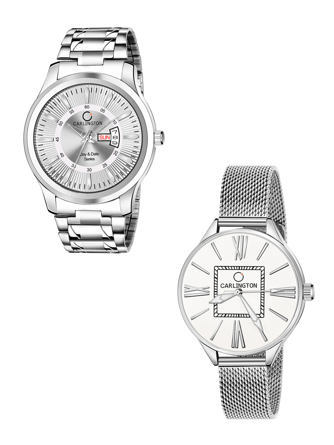 

CARLINGTON Pack Of 2 Bracelet Style Analogue His and Her Watch Combo G01 Silver-CT2015