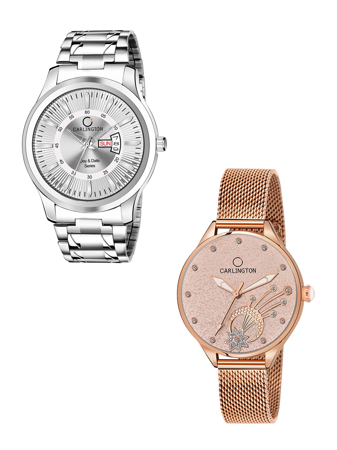 

CARLINGTON Pack Of 2 Bracelet Style Analogue His & Her Watch Combo G01 Silver-CT2020