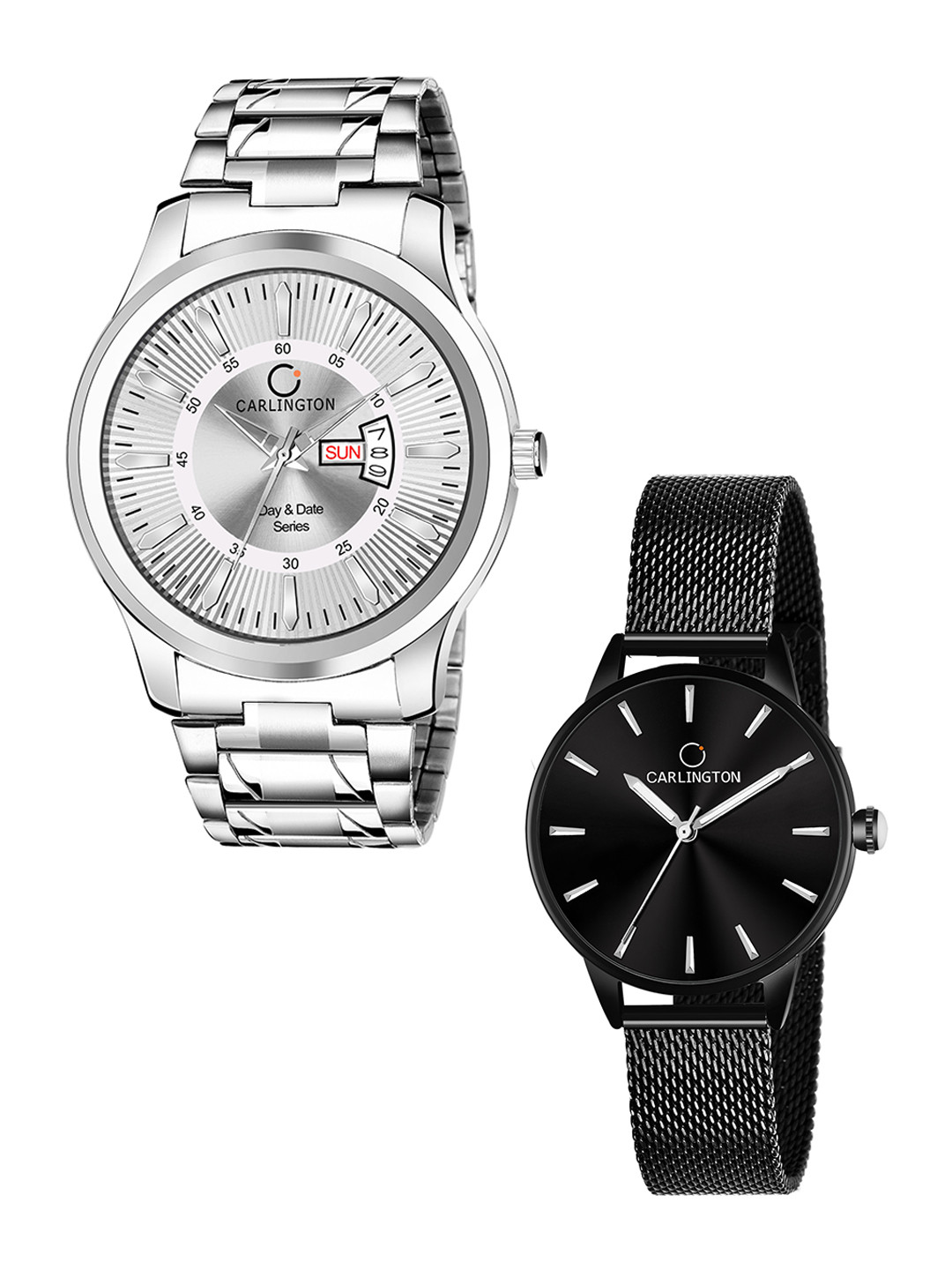 

CARLINGTON Pack Of 2 Bracelet Style Analogue His & Her Watch Combo G01 Silver-CT2007