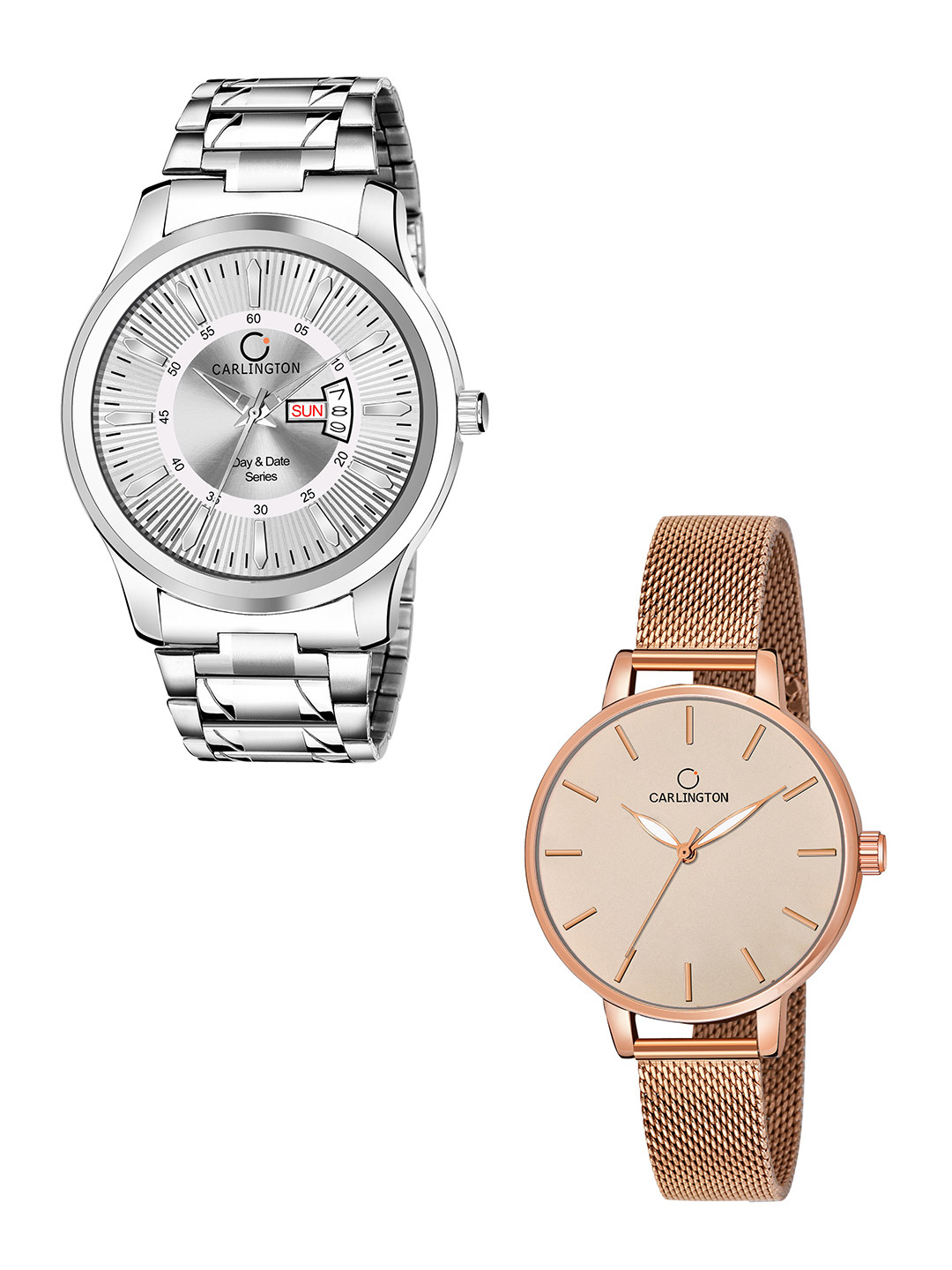 

CARLINGTON Pack Of 2 Bracelet Style Analogue His & Her Watch Combo G01 Silver-CT2014