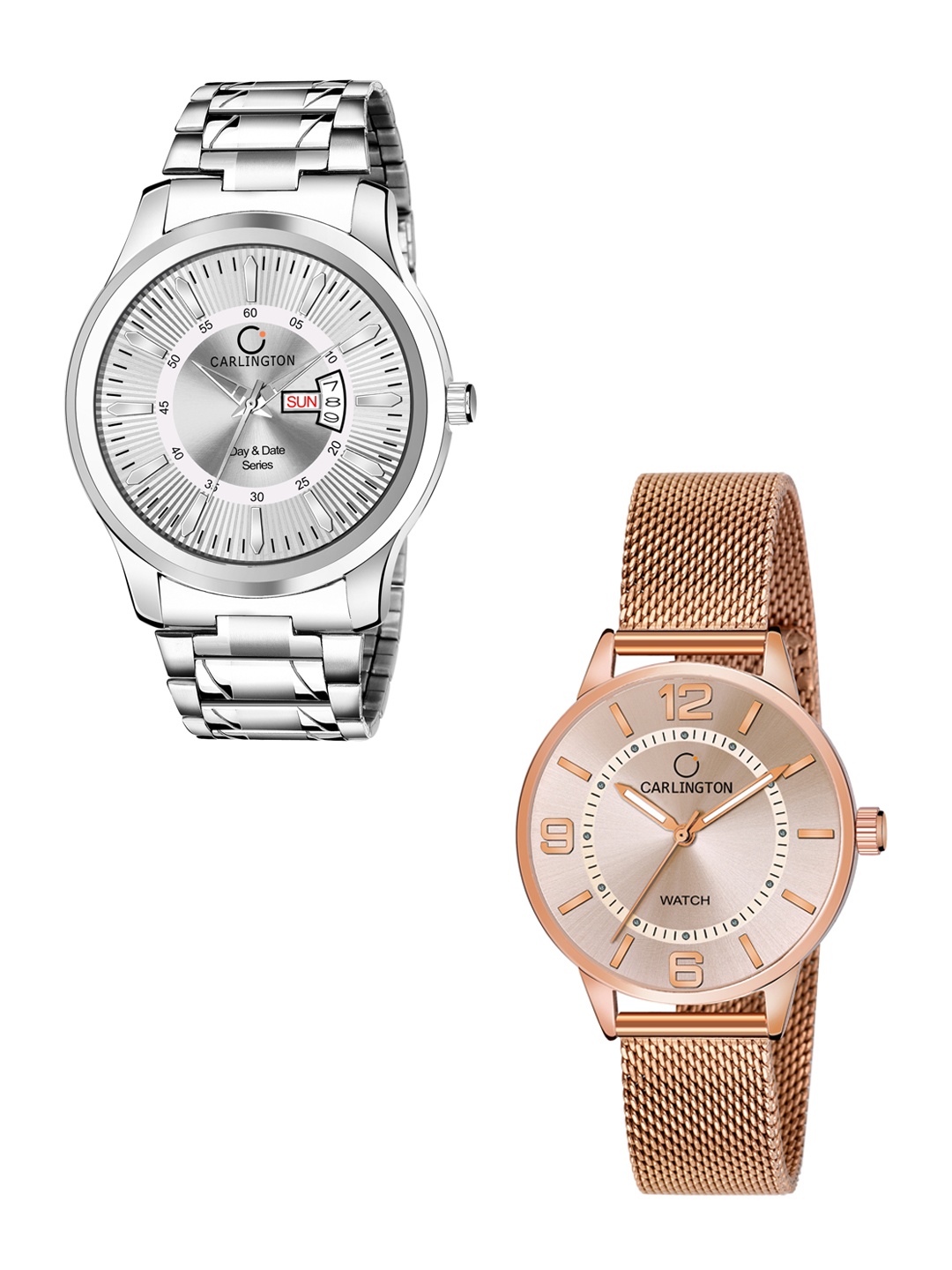 

CARLINGTON Pack Of 2 Bracelet Style Analogue His & Her Watch Combo G01 Silver-CT2002