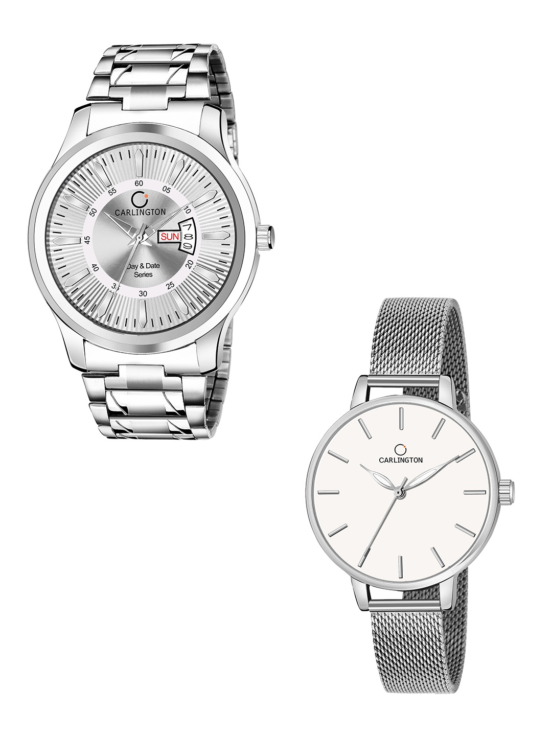 

CARLINGTON Pack Of 2 Bracelet Style Analogue His & Her Watch Combo G01 Silver-CT2014