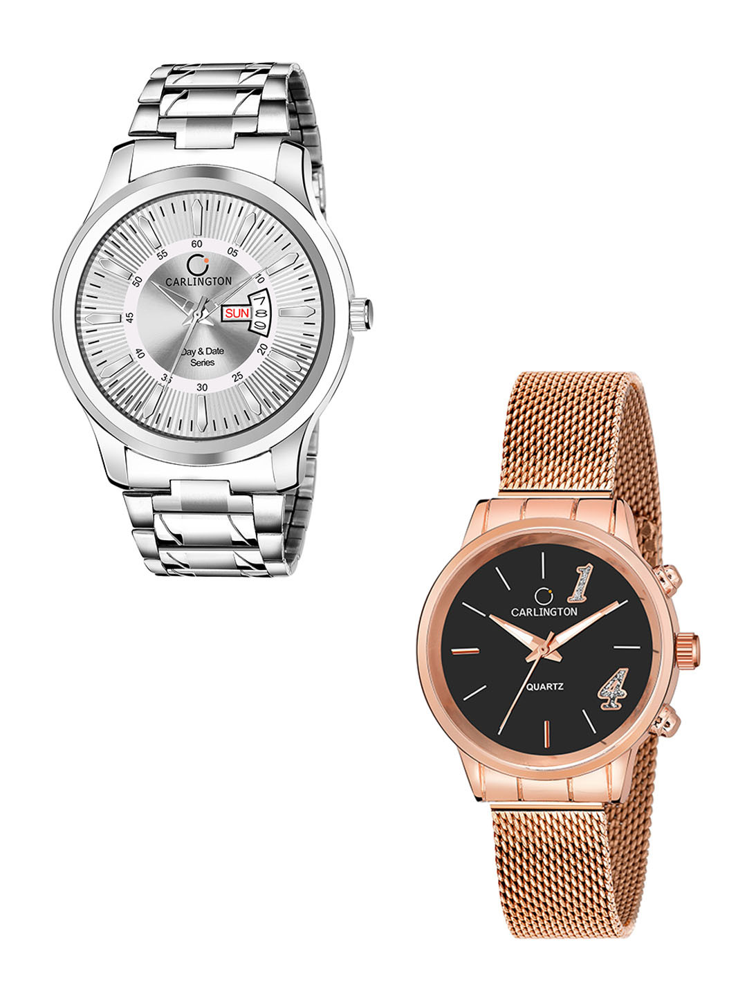 

CARLINGTON Pack Of 2 Bracelet Style Analogue His & Her Watch Combo G01 Silver-CT2012
