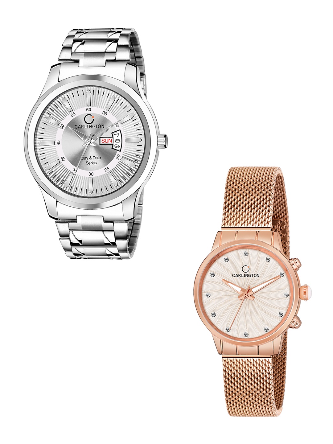 

CARLINGTON Pack Of 2 Bracelet Style Analogue His & Her Watch Combo G01 Silver-CT2017
