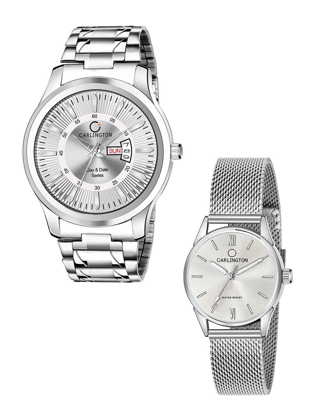 

CARLINGTON Pack Of 2 Bracelet Style Analogue His & Her Watch Combo G01 Silver-CT2008