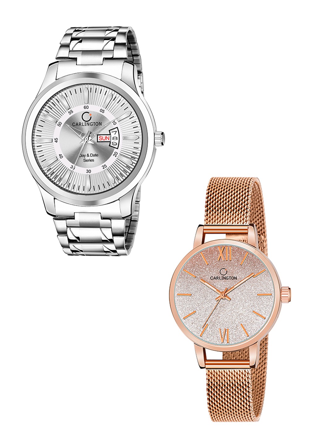 

CARLINGTON Pack Of 2 Bracelet Style Analogue His & Her Watch Combo G01 Silver-CT2018