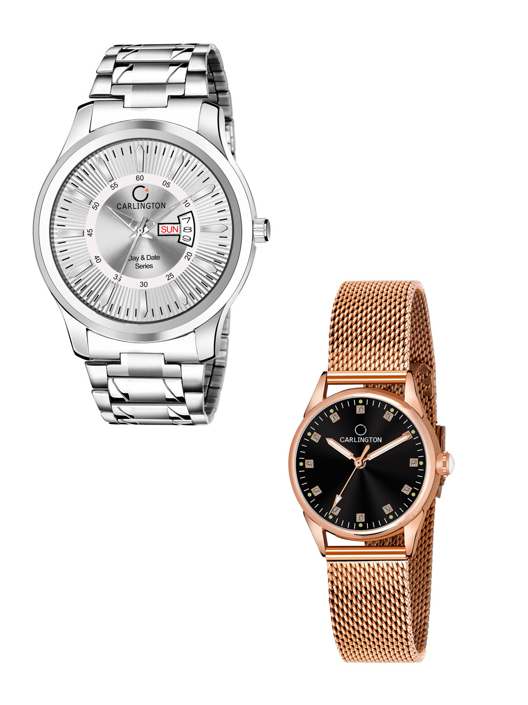 

CARLINGTON Pack Of 2 Bracelet Style Analogue His & Her Watch Combo G01 Silver-CT2003