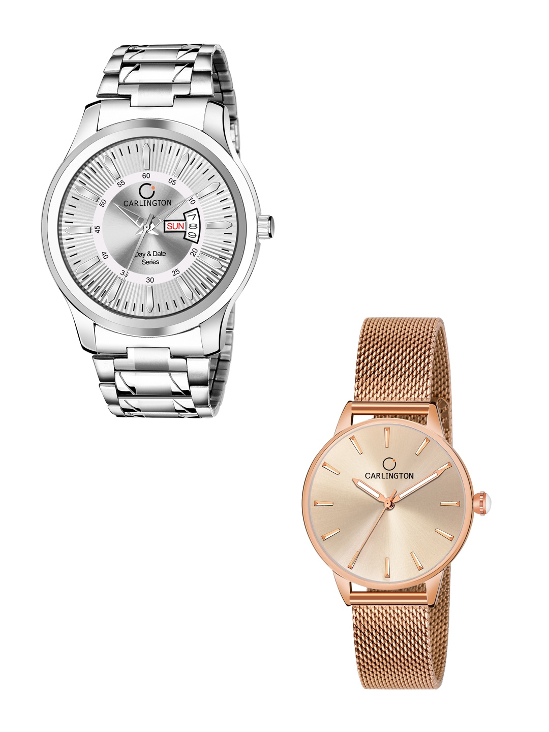 

CARLINGTON Gold Set of 2 Analogue Watch Combo G01 Silver-CT2007 RoseGold-Multicolor