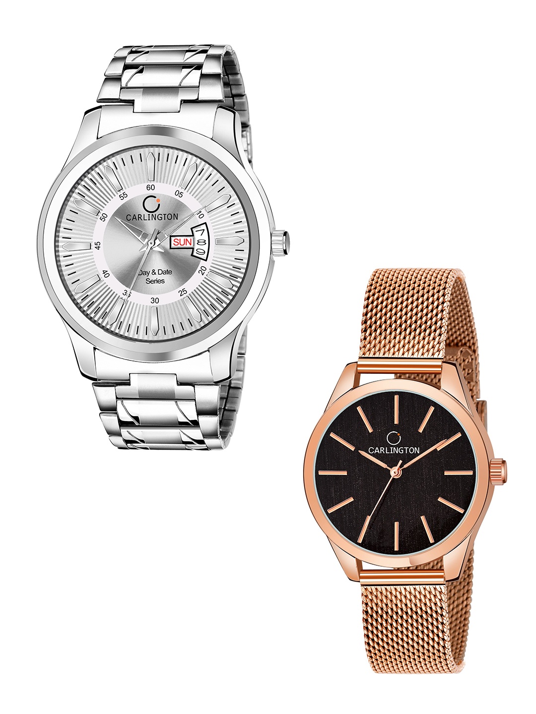 

CARLINGTON Gold Bracelet Style Analogue Watch Combo G01 Silver-CT2001 RoseBlack-Multicolor
