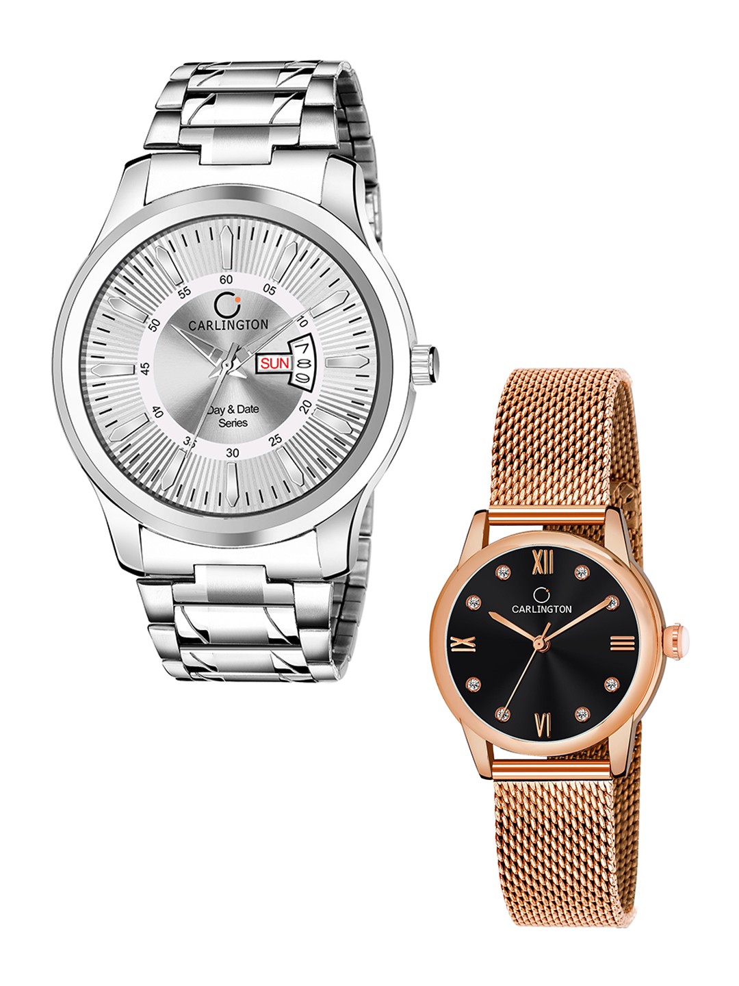 

CARLINGTON Gold Bracelet Style Analogue Watch Combo G01 Silver-CT2005 RoseBlack-Multicolor