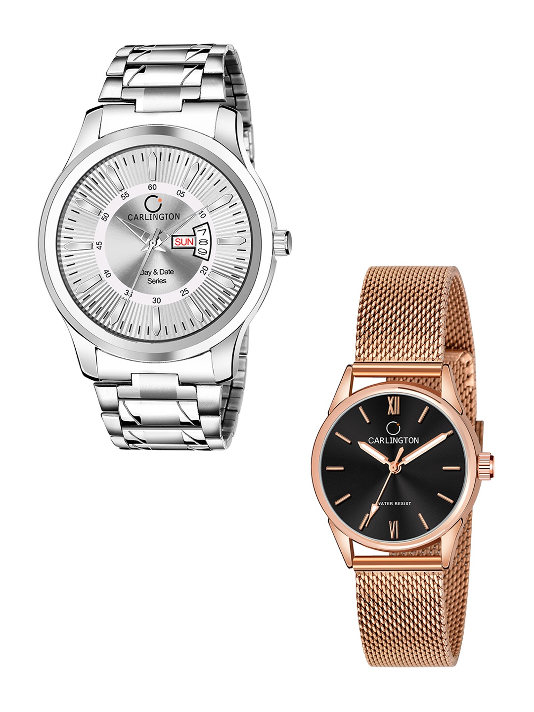 

CARLINGTON Gold Set of 2 Analogue Watch Combo G01 Silver-CT2008 RoseBlack-Multicolor