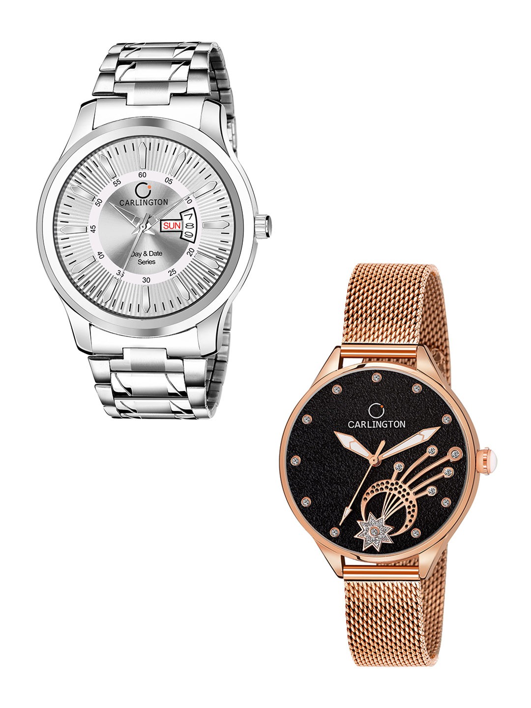 

CARLINGTON Gold Bracelet Style Analogue Watch Combo G01 Silver-CT2020 RoseBlack-Multicolor