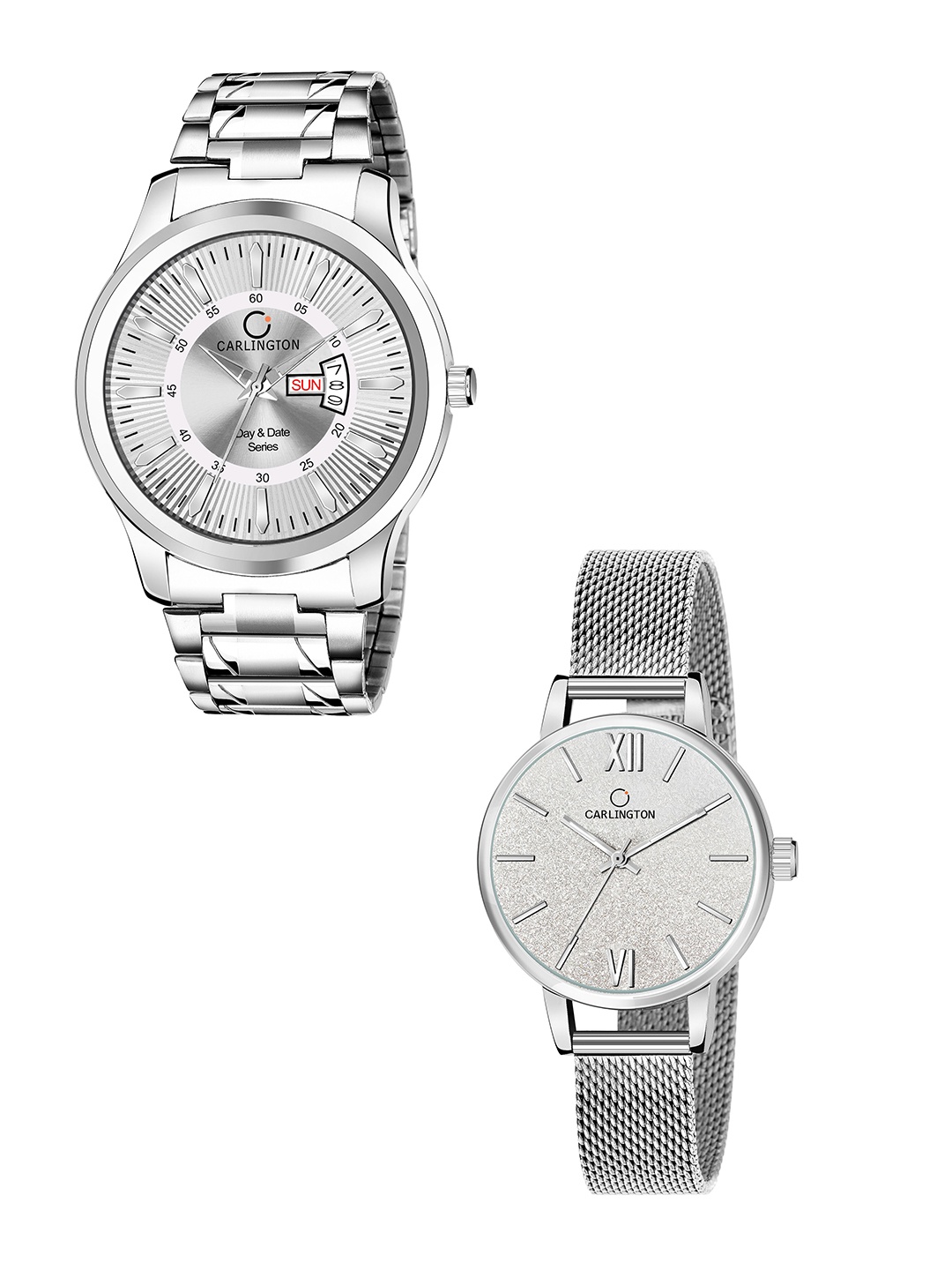 

CARLINGTON Silver Set of 2 Bracelet Style Watch Combo G01 Silver-CT2018 Silver-Multicolor