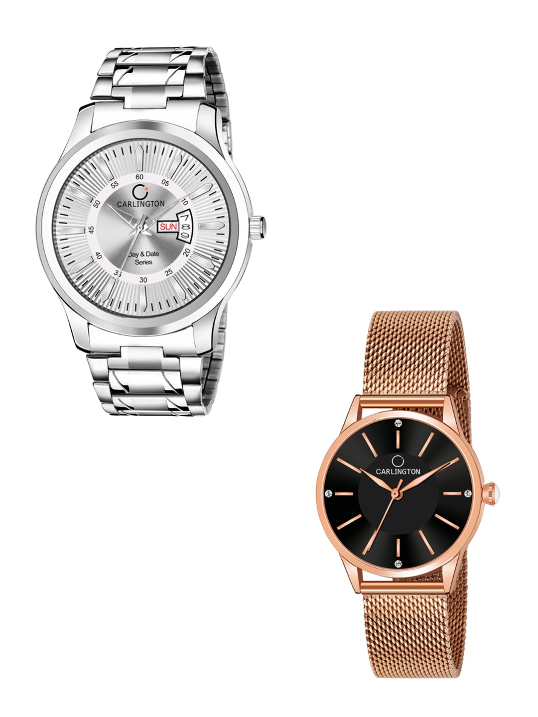 

CARLINGTON Gold Bracelet Style Analogue Watch Combo G01 Silver-CT2004 RoseBlack-Multicolor