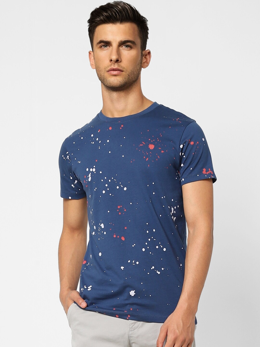 

Jack & Jones Men Blue Printed Cotton T-shirt
