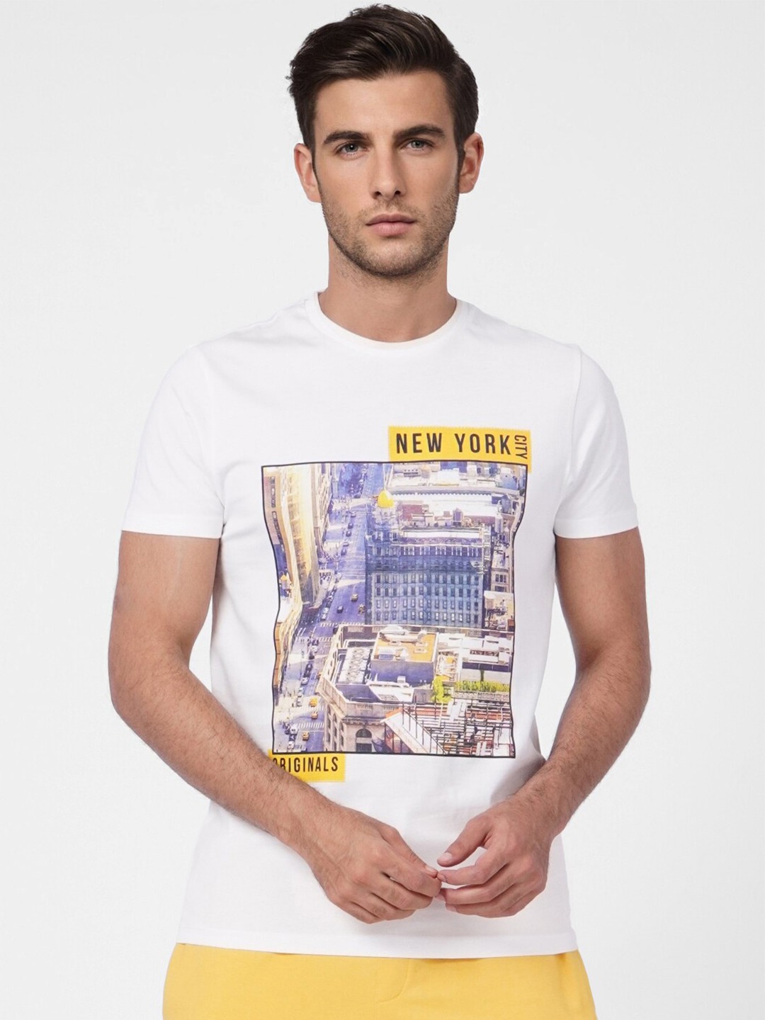 

Jack & Jones Men White Printed Slim Fit Cotton T-shirt