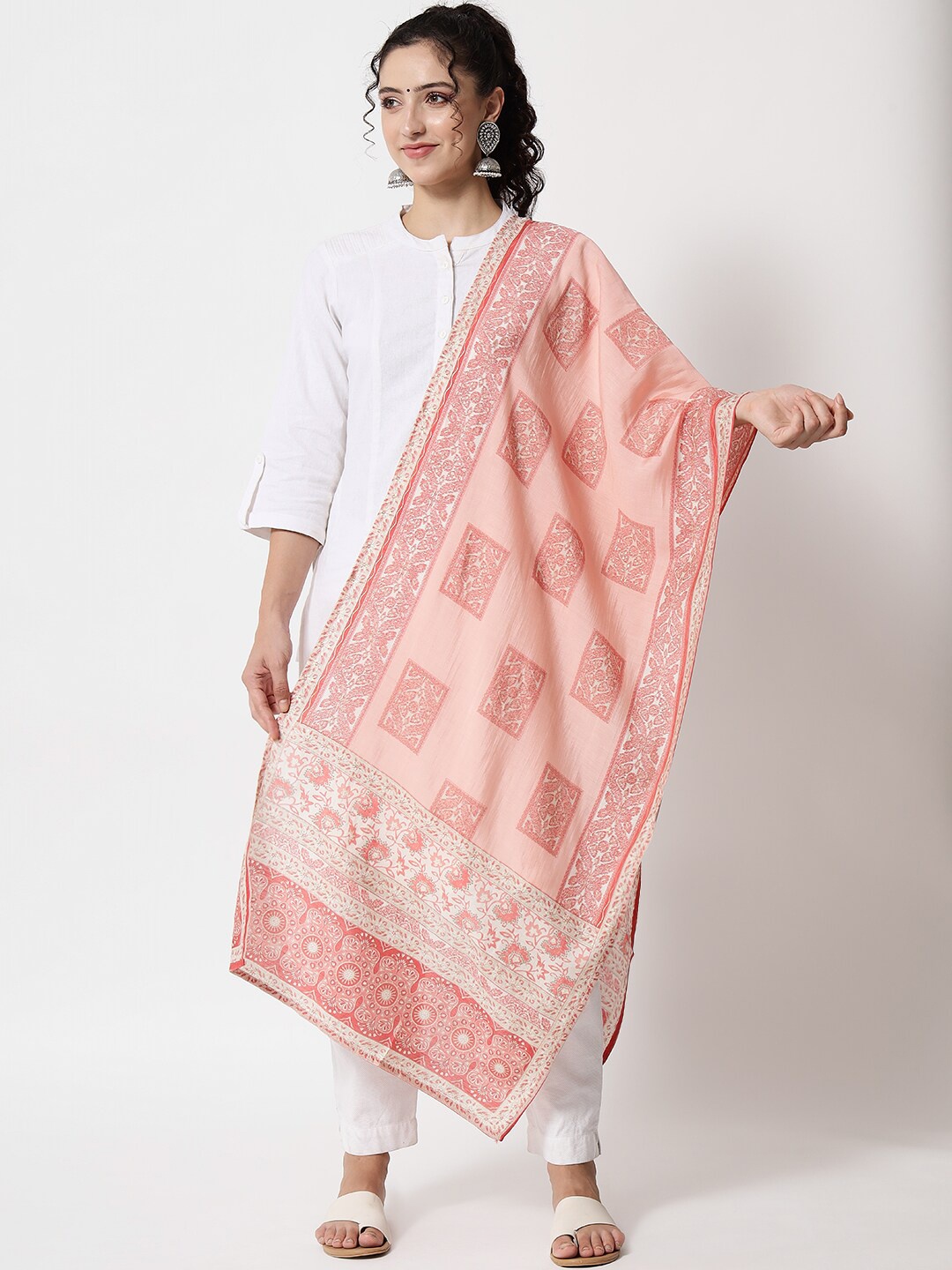 

KALINI Pink & Off White Printed Organza Foil Print Dupatta