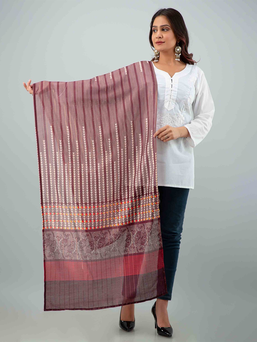 

KALINI Maroon & Off White Printed Art Silk Khari Print Dupatta