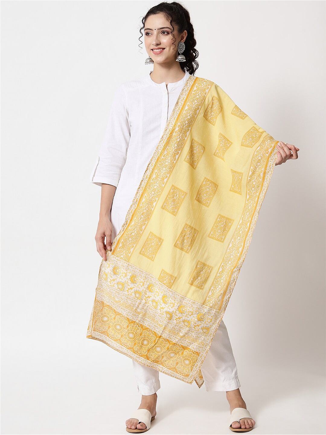 

KALINI Yellow & White Printed Organza Foil Print Dupatta