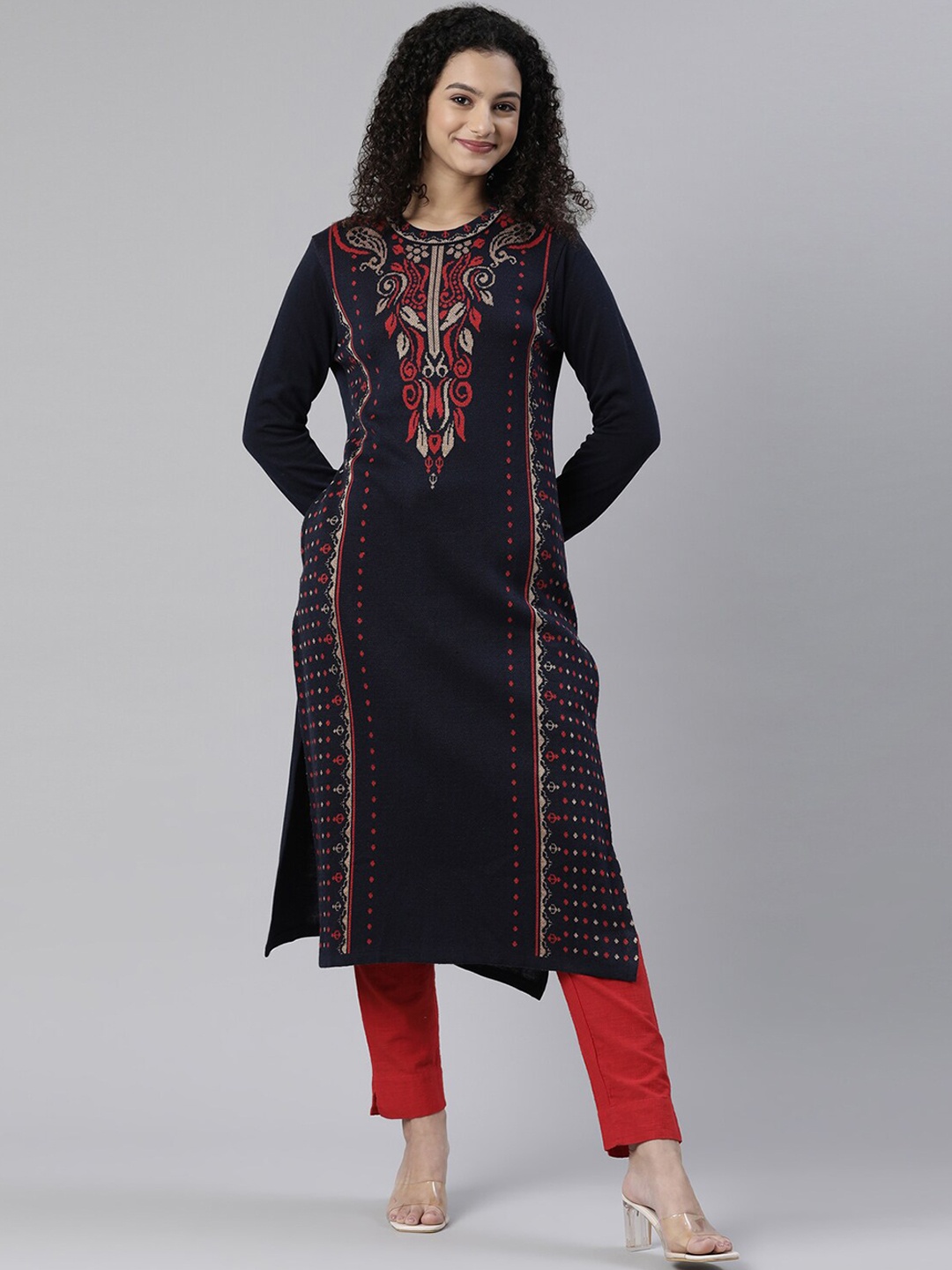 

Neerus Women Navy Blue Ethnic Motifs Acrylic Kurta