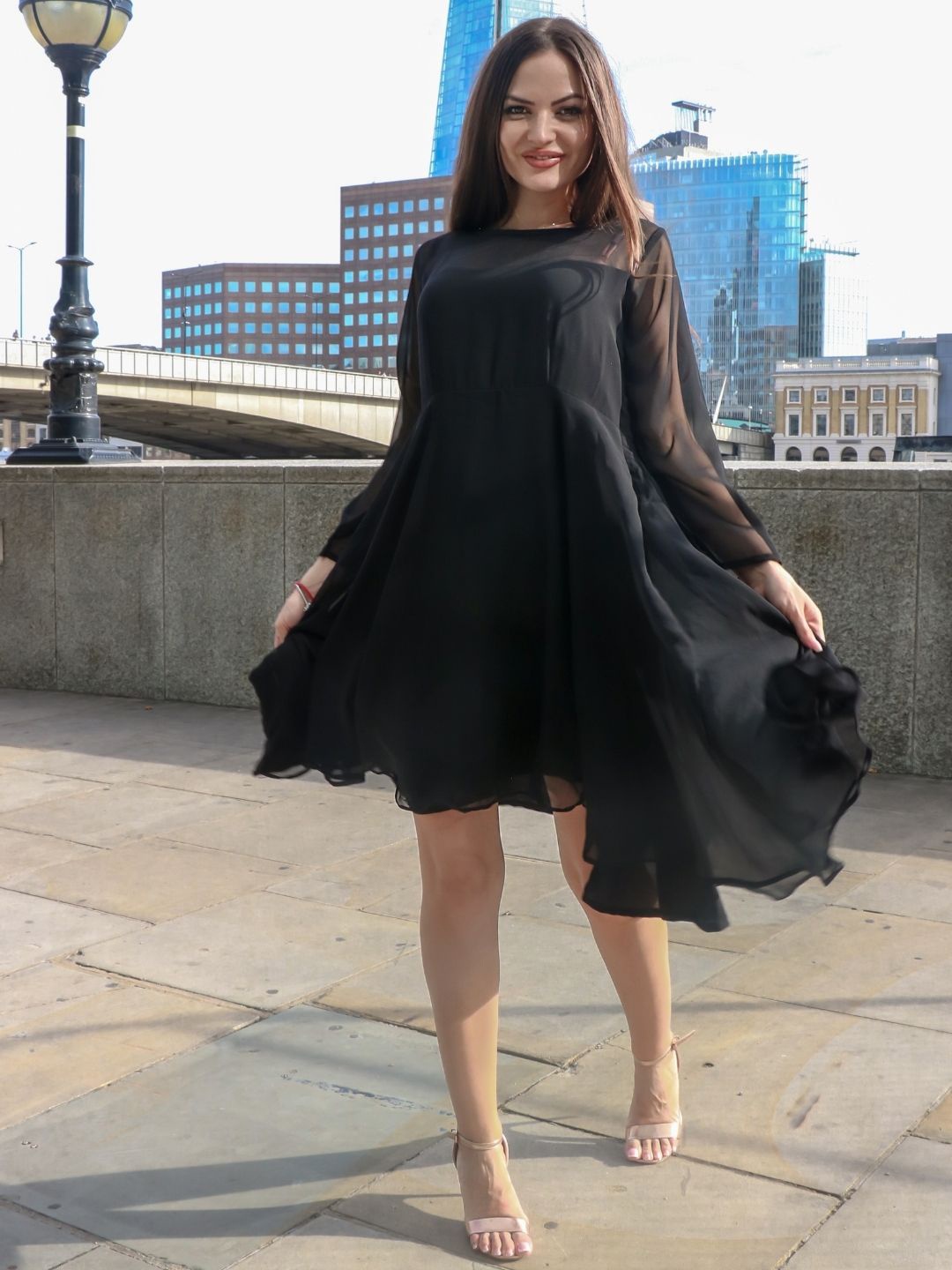 

HOUSE OF JAMOTI Black Georgette A-Line Dress