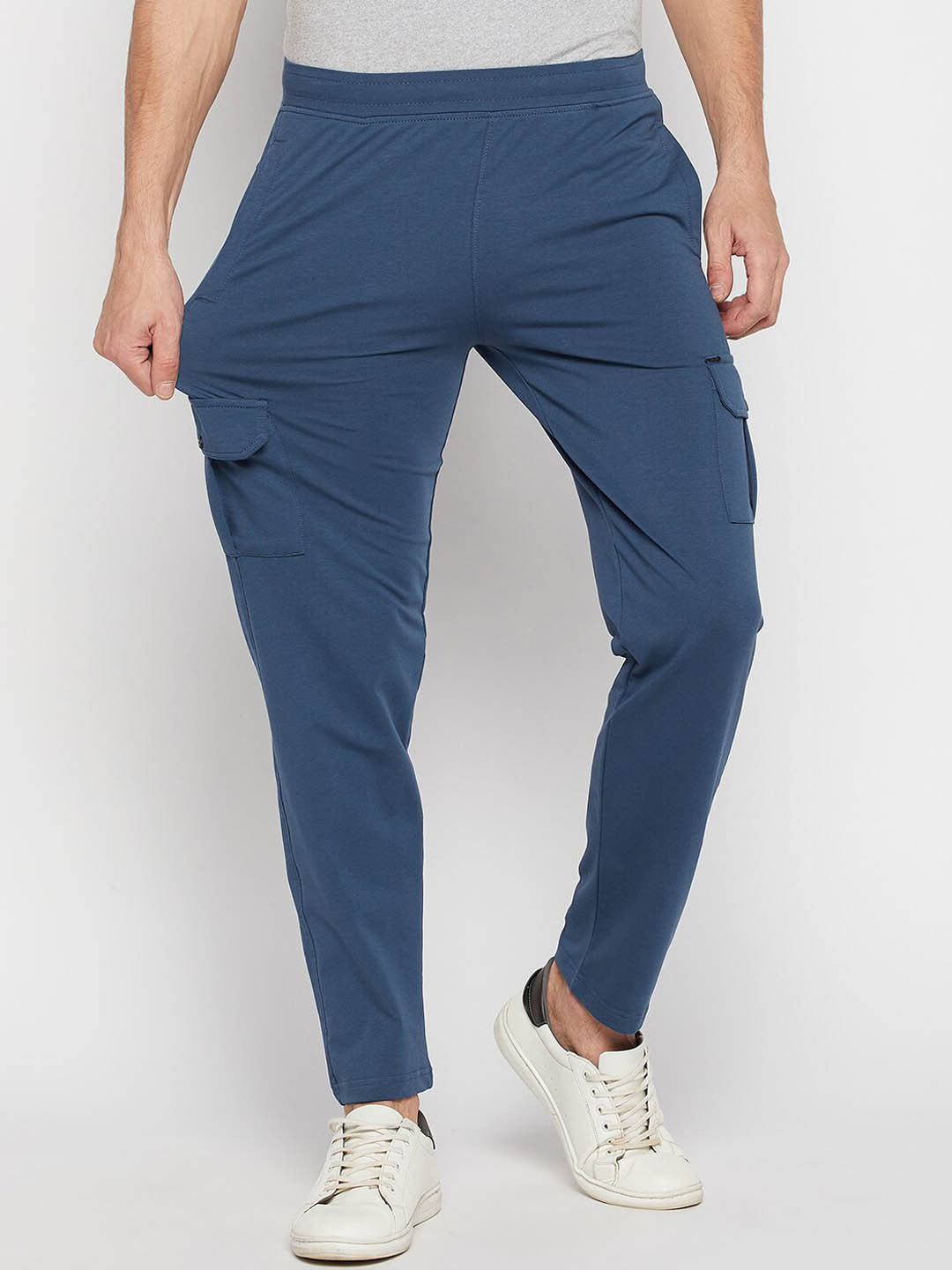 

Okane Men Blue Solid Cotton Regular Fit Track Pants