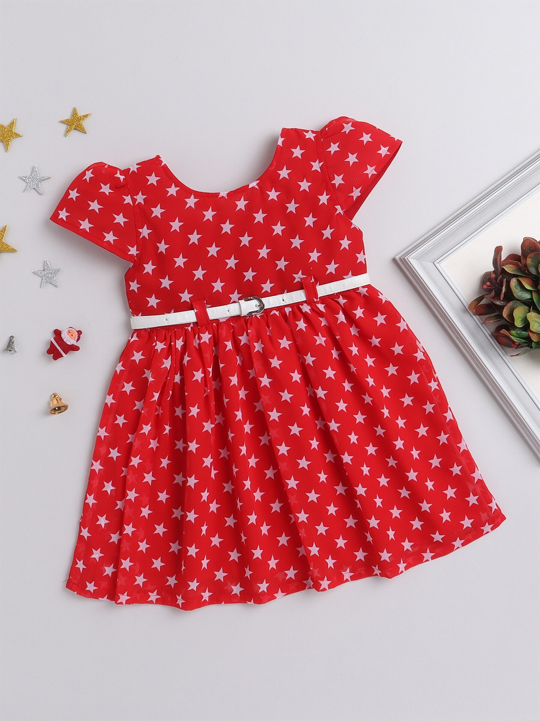 

The Magic Wand Girls Geometric Printed Fit and Flare Dress, Red