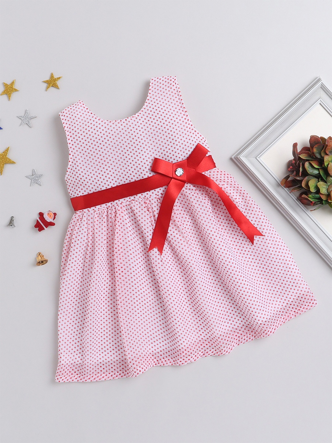 

The Magic Wand Girls Polka Dots Printed Fit and Flare Dress, Pink