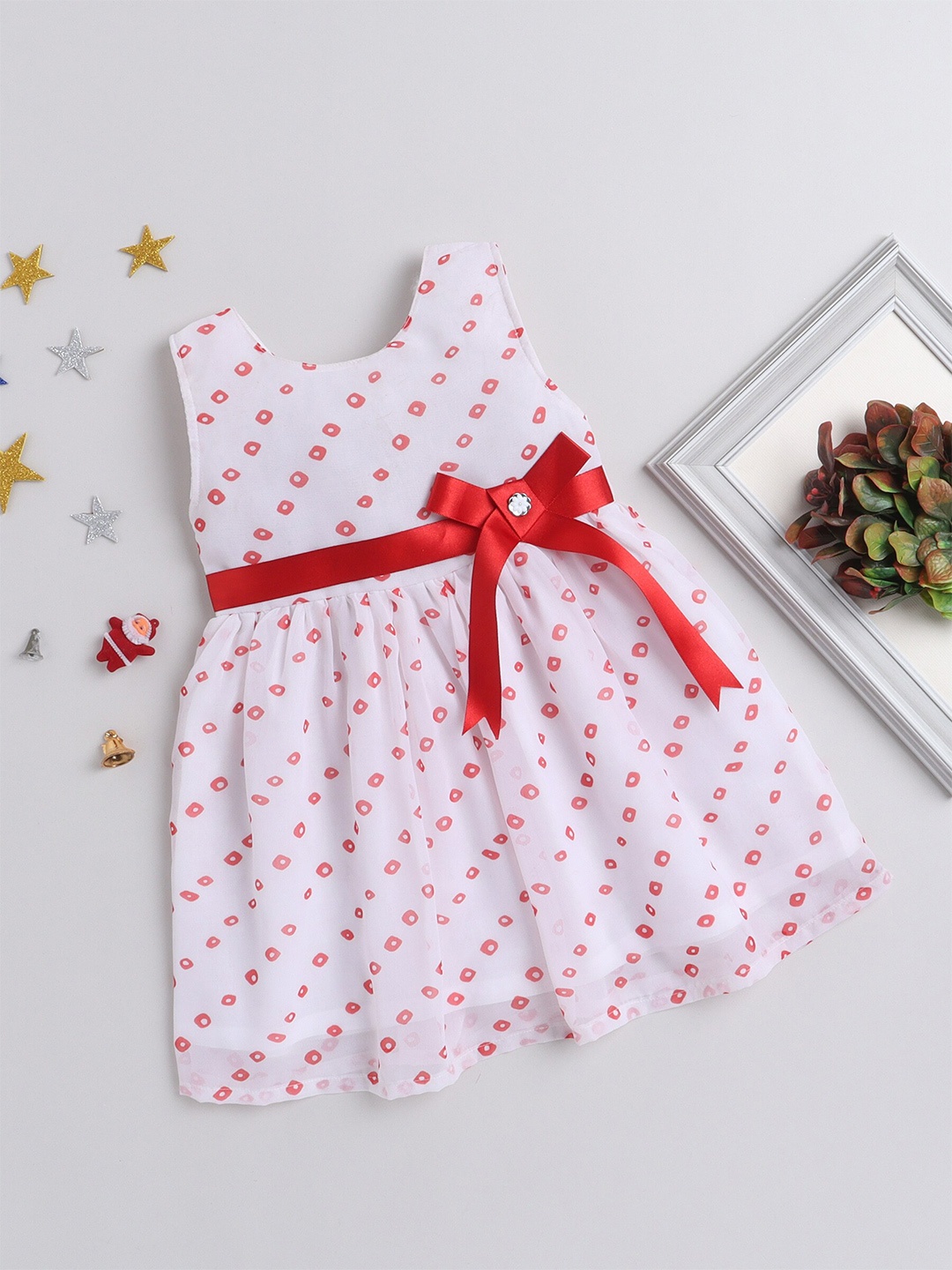 

The Magic Wand Girls Polka Dots Printed Fit and Flare Dress, White