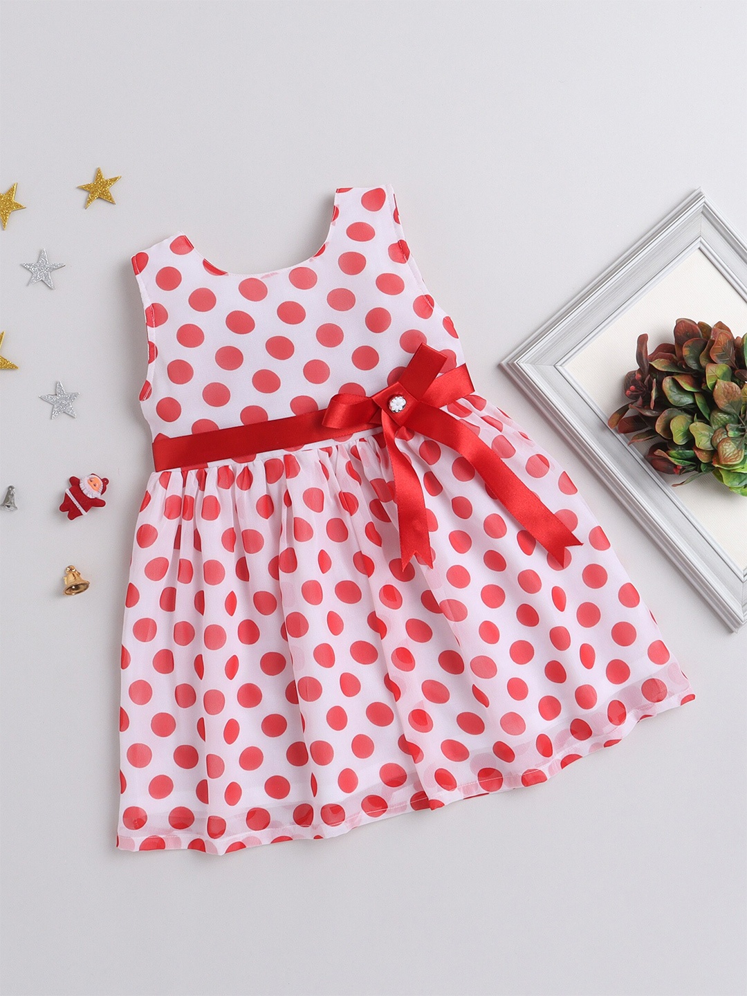 

The Magic Wand Girls Polka Dots Printed Fit and Flare Dress, White