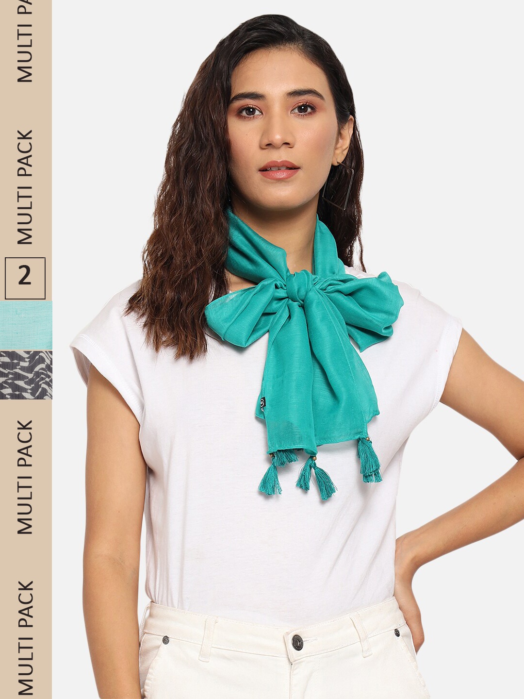 

Trend Arrest Women Black & Green Pack Of 2 Printed Scarves