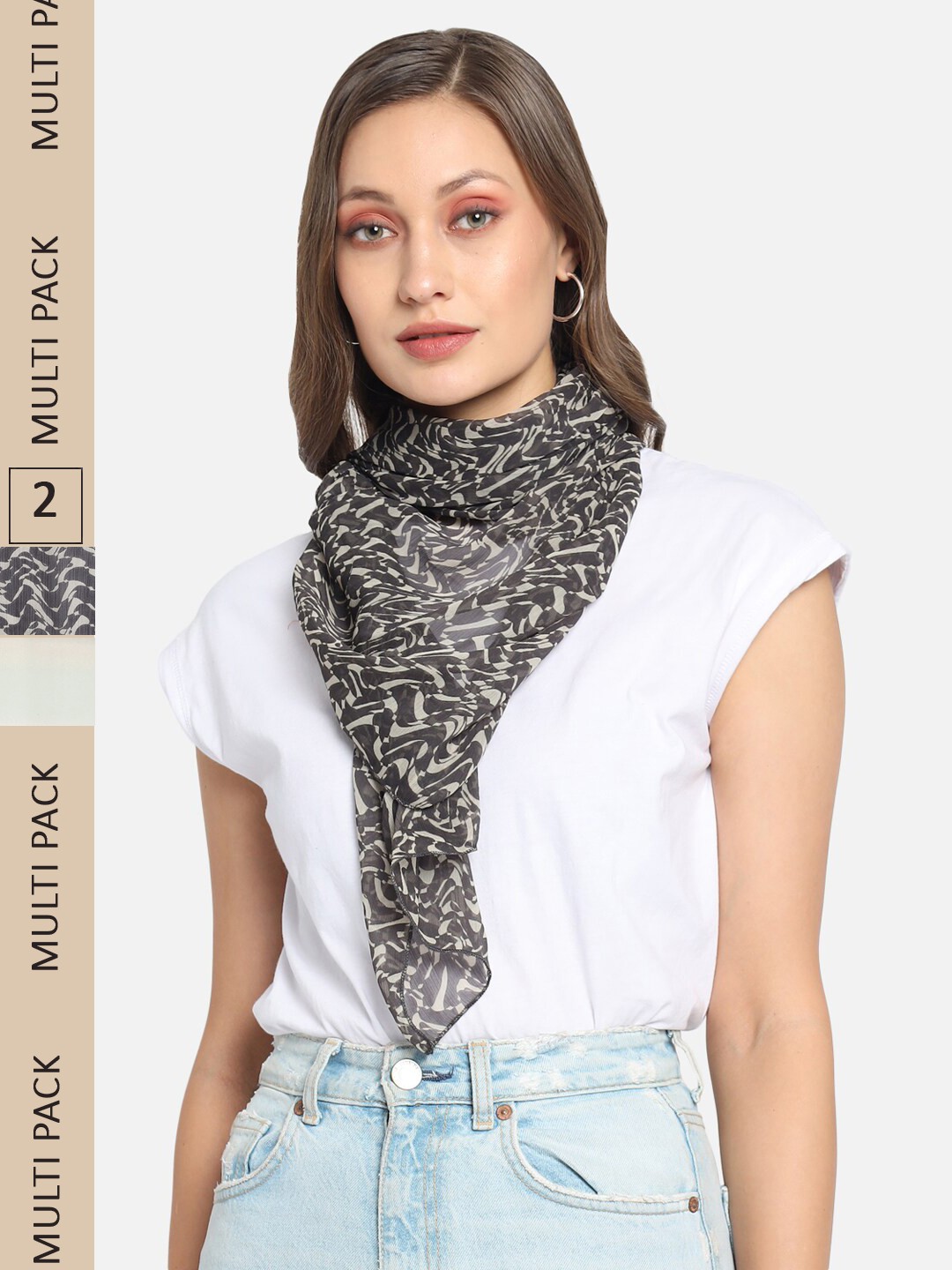 

Trend Arrest Women Black & White Pack Of 2 Printed Scarves