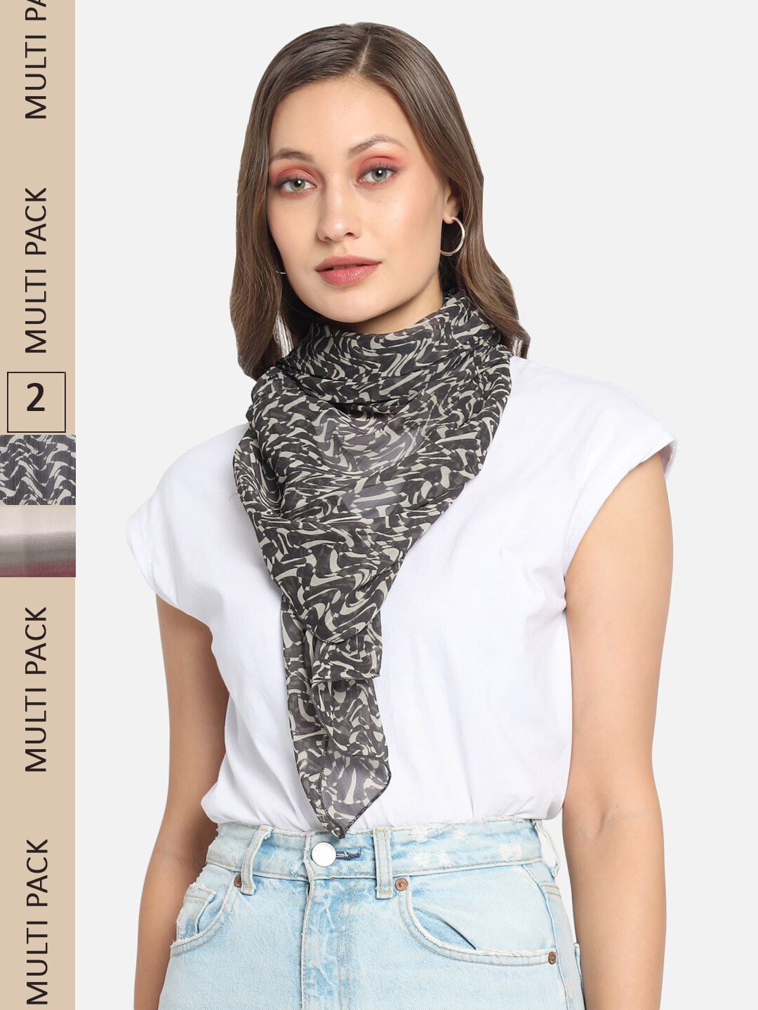 

Trend Arrest Women Black & Off White Pack Of 2 Printed Scarves