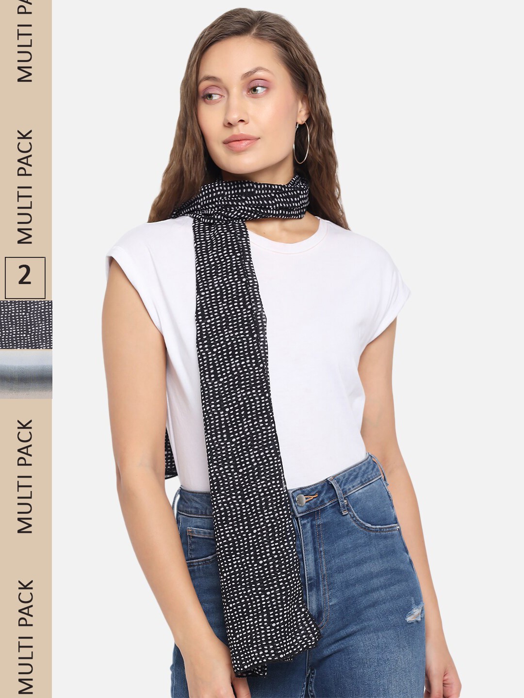 

Trend Arrest Women White & Black Pack Of 2 Printed Scarves