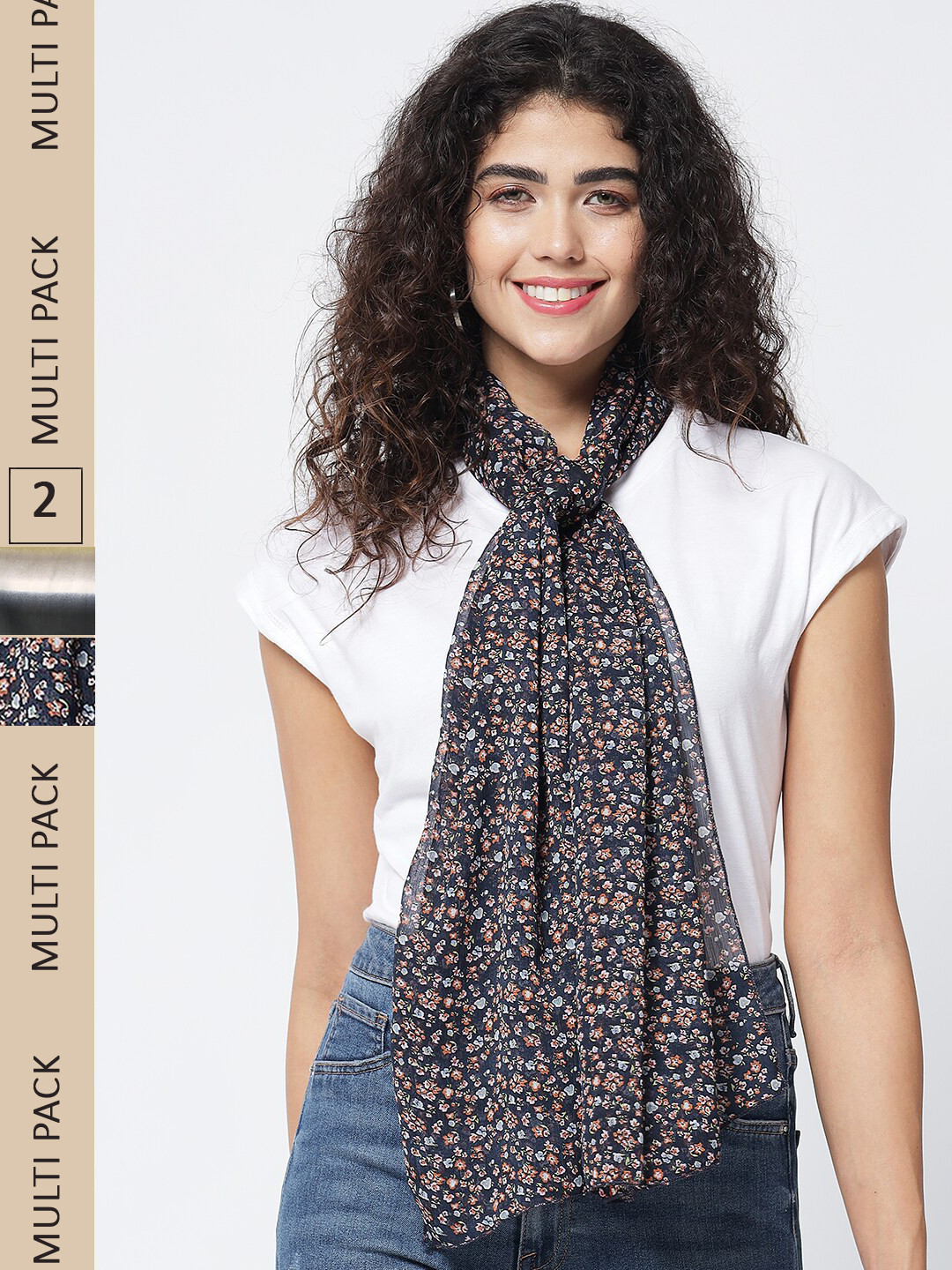 

Trend Arrest Women Black & Yellow Pack Of 2 Printed Scarves