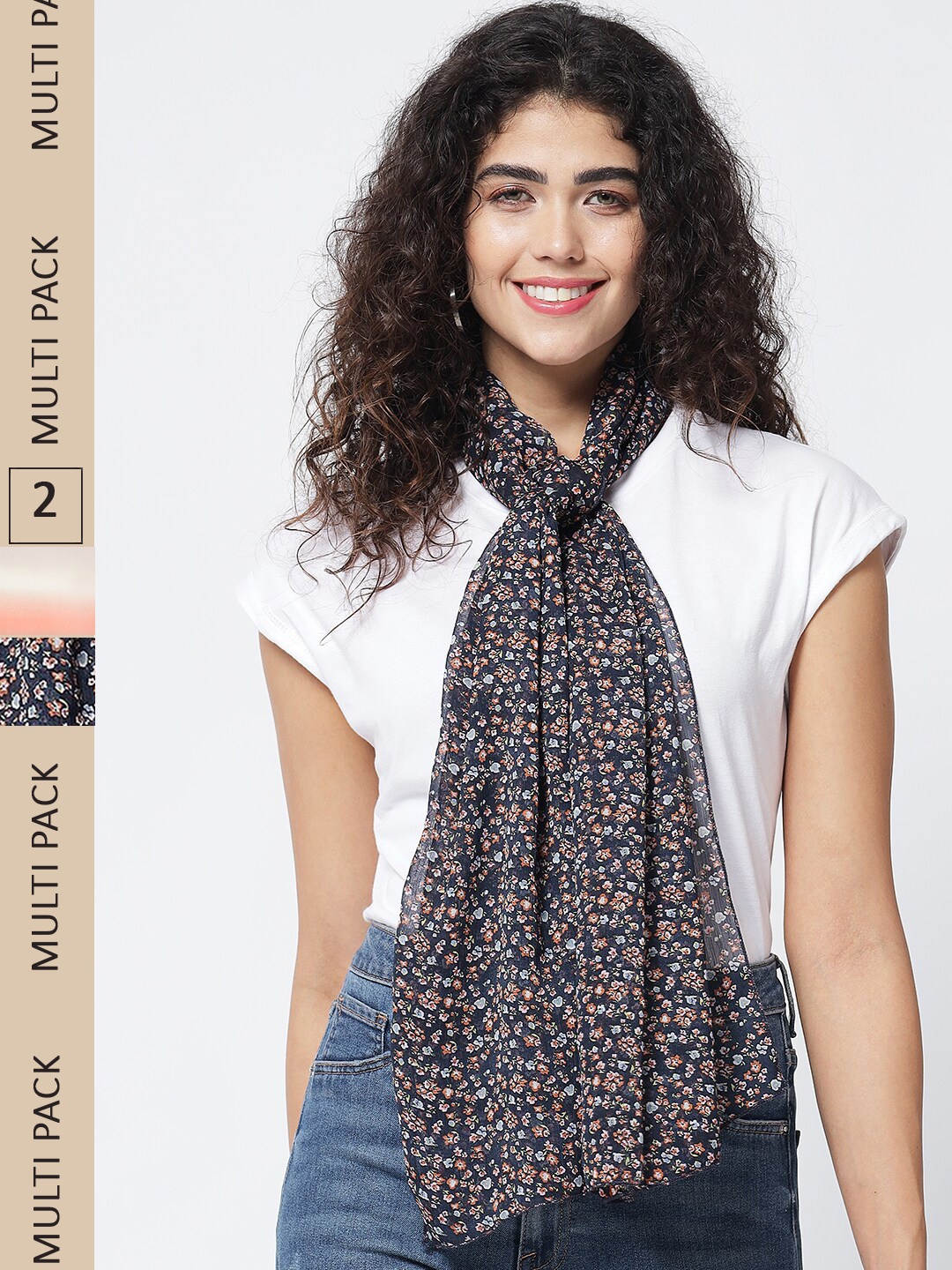 

Trend Arrest Women Blue & White Pack Of 2 Printed Scarves