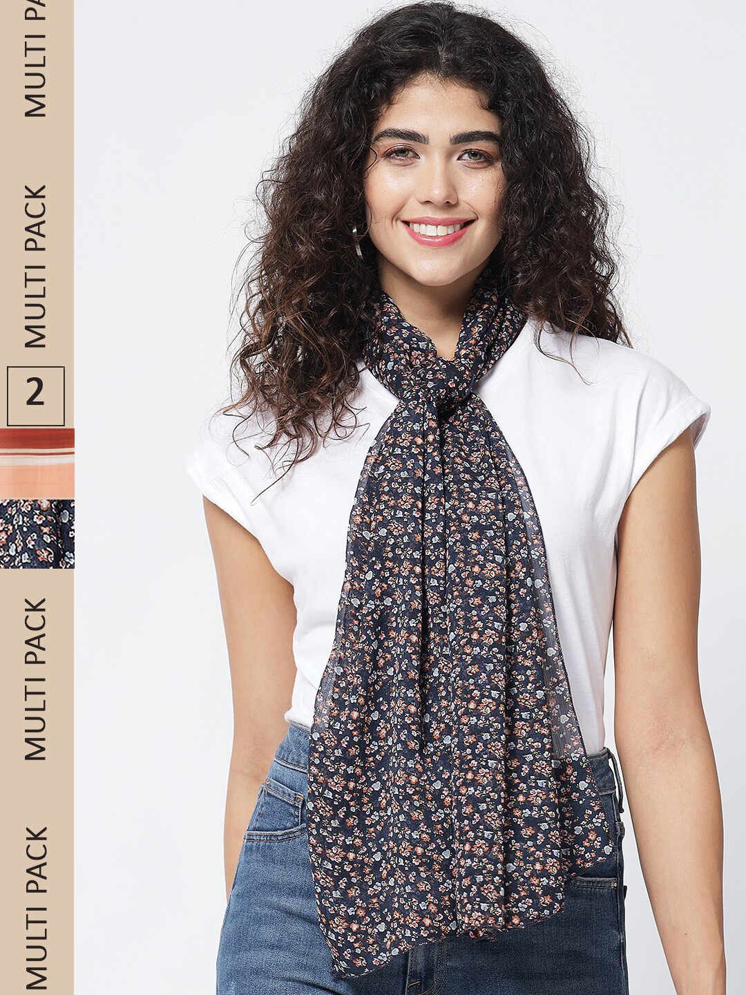 

Trend Arrest Women Black & Off White Pack Of 2 Printed Scarves