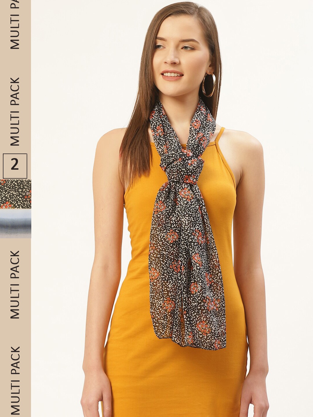 

Trend Arrest Women Green & White Pack Of 2 Printed Scarves