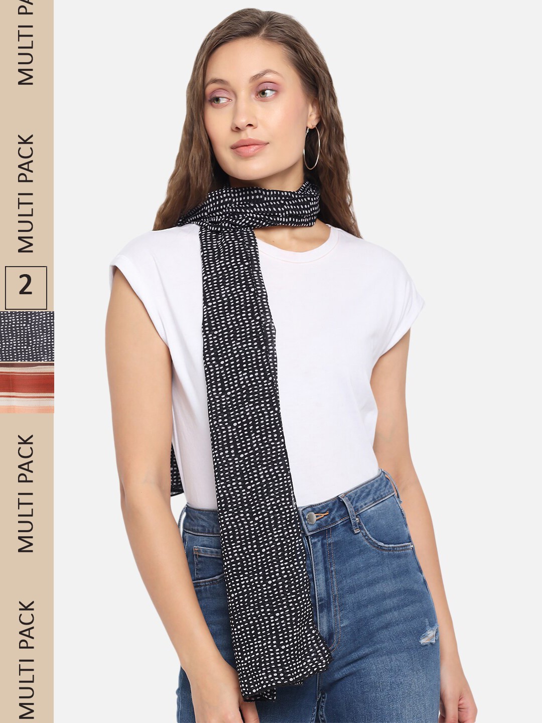 

Trend Arrest Women Black & Off White Pack Of 2 Printed Scarves