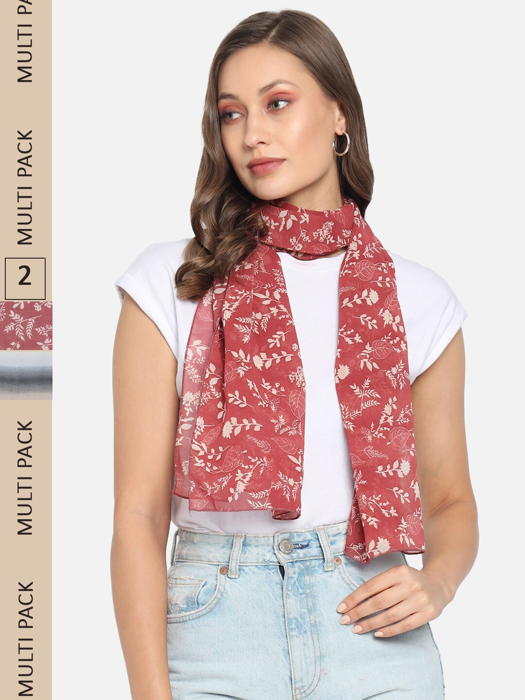 

Trend Arrest Women Red & White Pack Of 2 Printed Scarves, Maroon