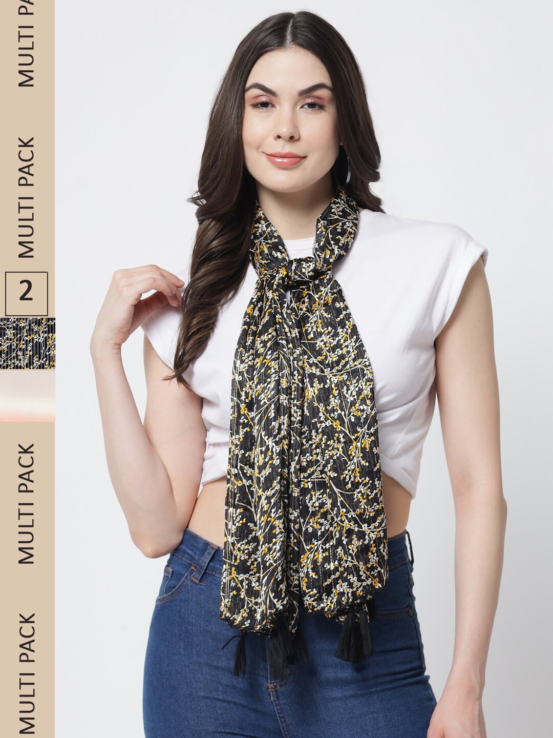 

Trend Arrest Women Black & White Pack Of 2 Printed Scarves