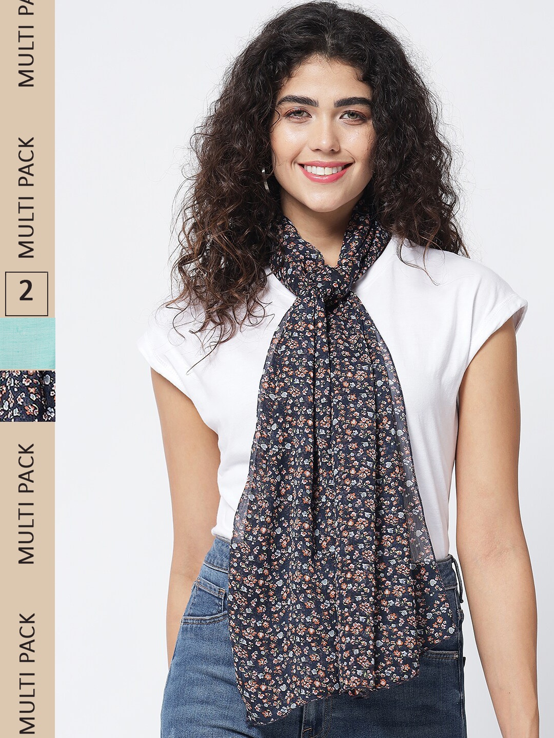 

Trend Arrest Women Blue & Green Pack Of 2 Printed Scarves