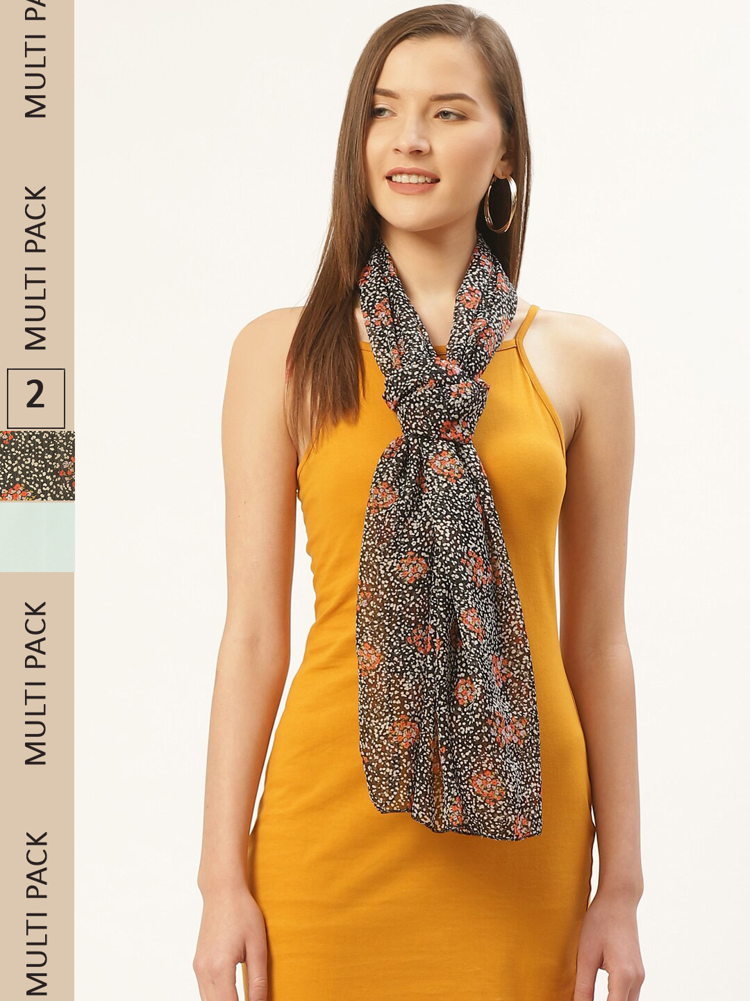 

Trend Arrest Women Green & Orange Pack Of 2 Printed Scarves