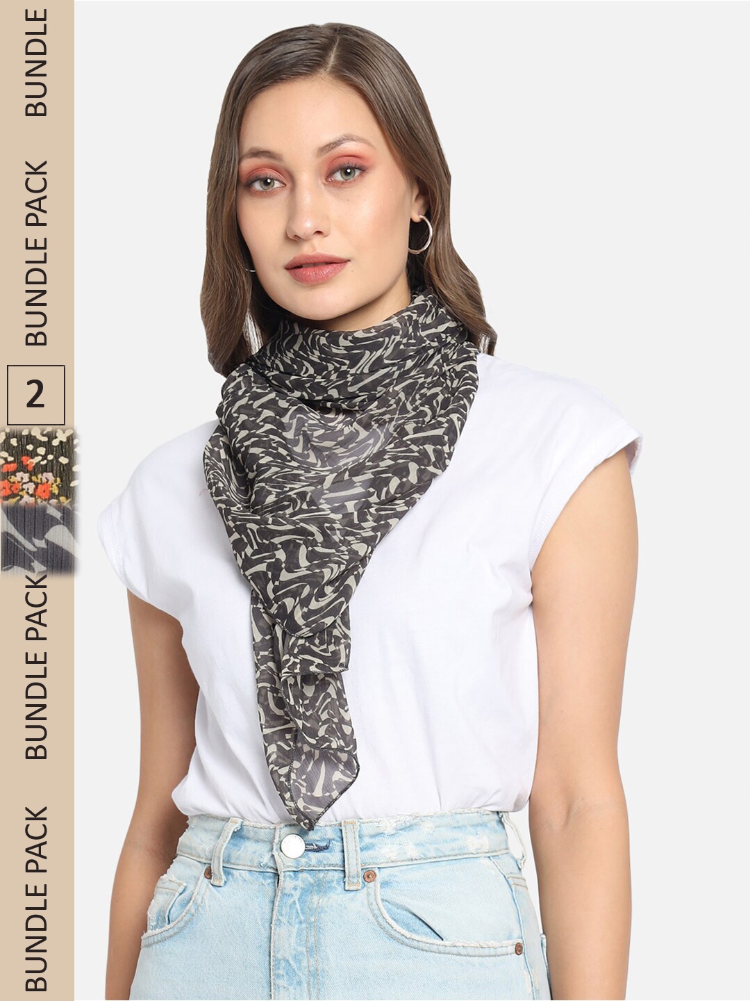 

Trend Arrest Women Black & Green Pack Of 2 Printed Scarves